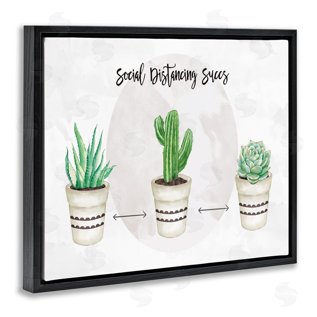 Ziwei Li Social Distancing Succs Humorous Succulent Pun Black Floater Frame Canvas Art