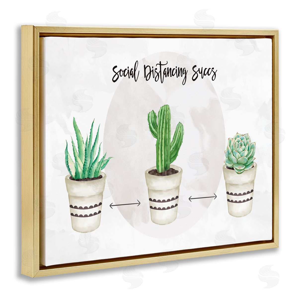 Ziwei Li Social Distancing Succs Humorous Succulent Pun Gold Floater Frame Canvas Art