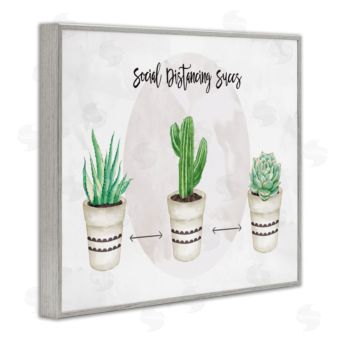 Ziwei Li Social Distancing Succs Humorous Succulent Pun Gray Framed Giclee Wall Art