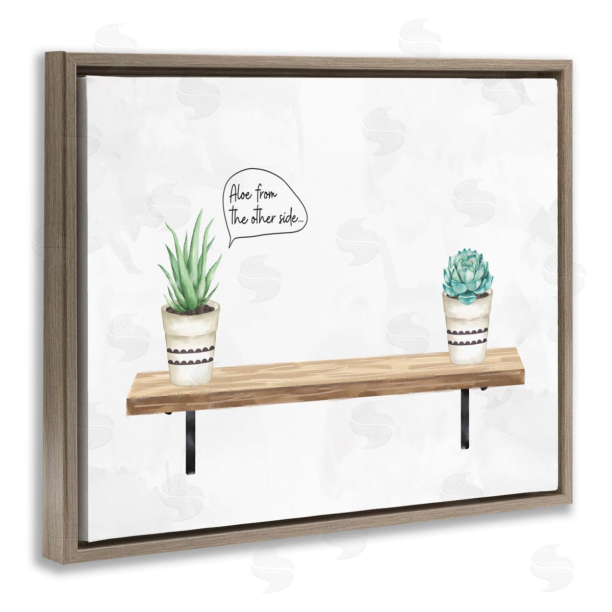 Ziwei Li Aloe From Other Side Phrase Succulent Plants Brown Floater Frame Canvas Art