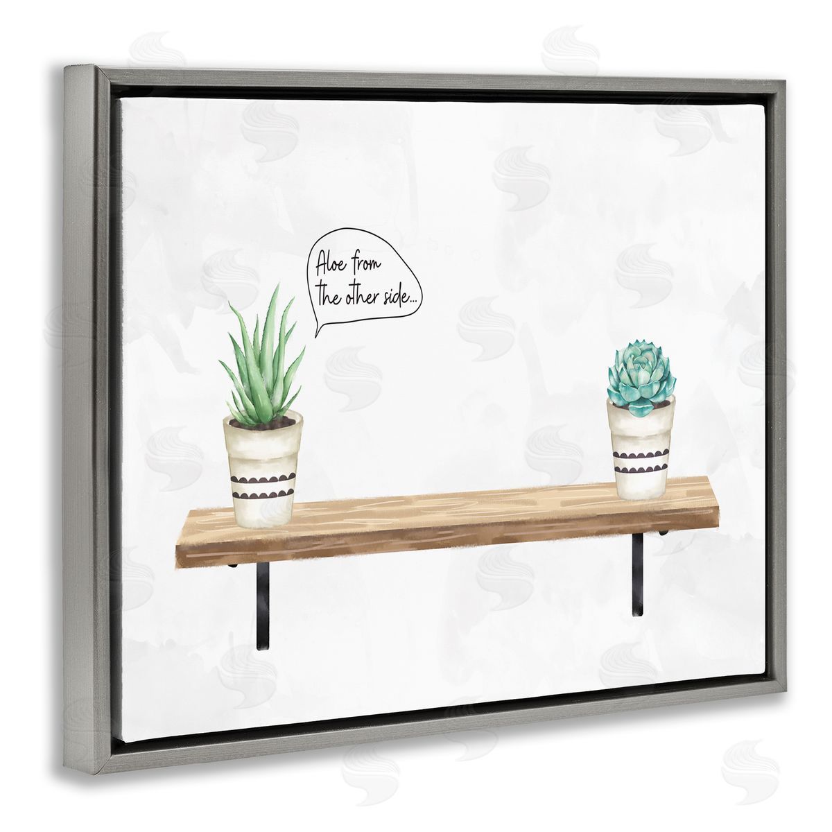 Ziwei Li Aloe From Other Side Phrase Succulent Plants Gray Floater Frame Canvas Art