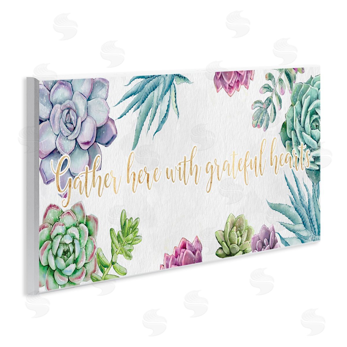 Ziwei Li Gather Here Grateful Hearts Phrase Blooming Succulents Wall Plaque Art