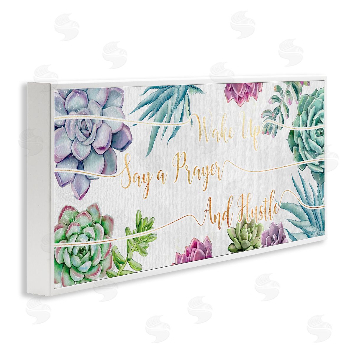 Ziwei Li Wake Up, Pray, Hustle Blooming Succulent Florals White Framed Giclee Wall Art