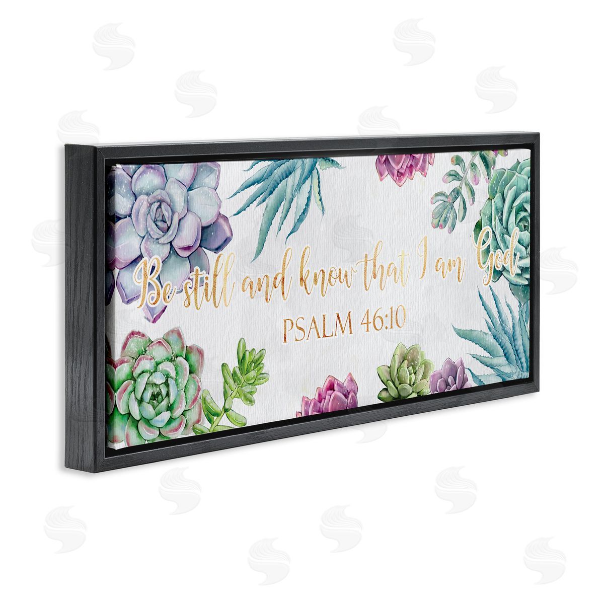 Ziwei Li Be Still Psalm 46:10 Blooming Succulent Plants Black Floater Frame Canvas Art