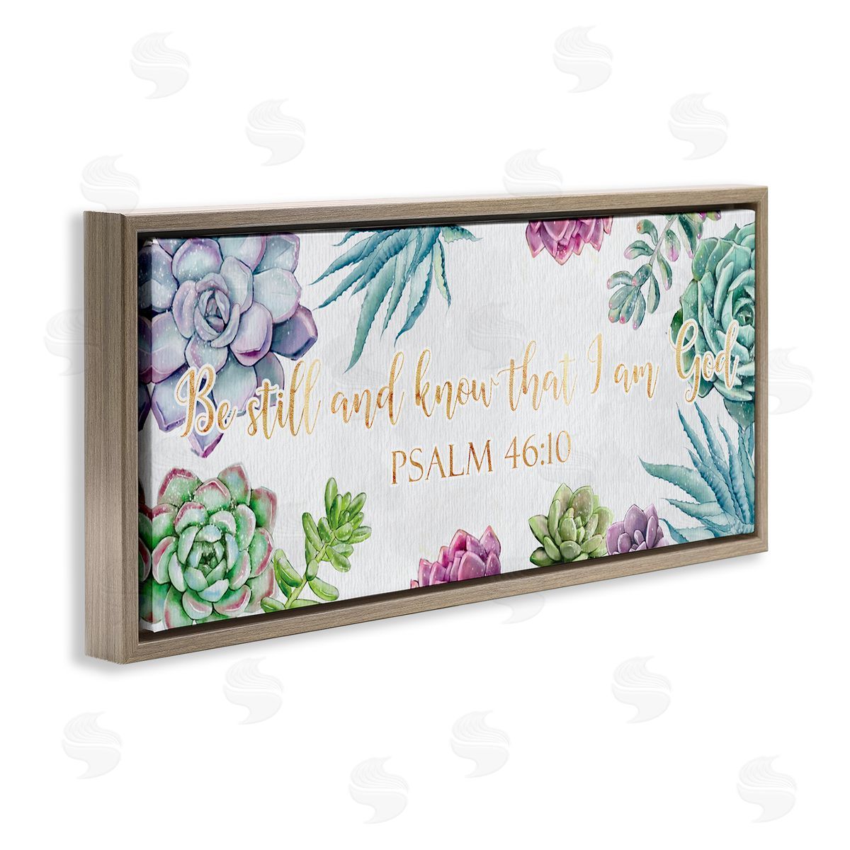 Ziwei Li Be Still Psalm 46:10 Blooming Succulent Plants Brown Floater Frame Canvas Art