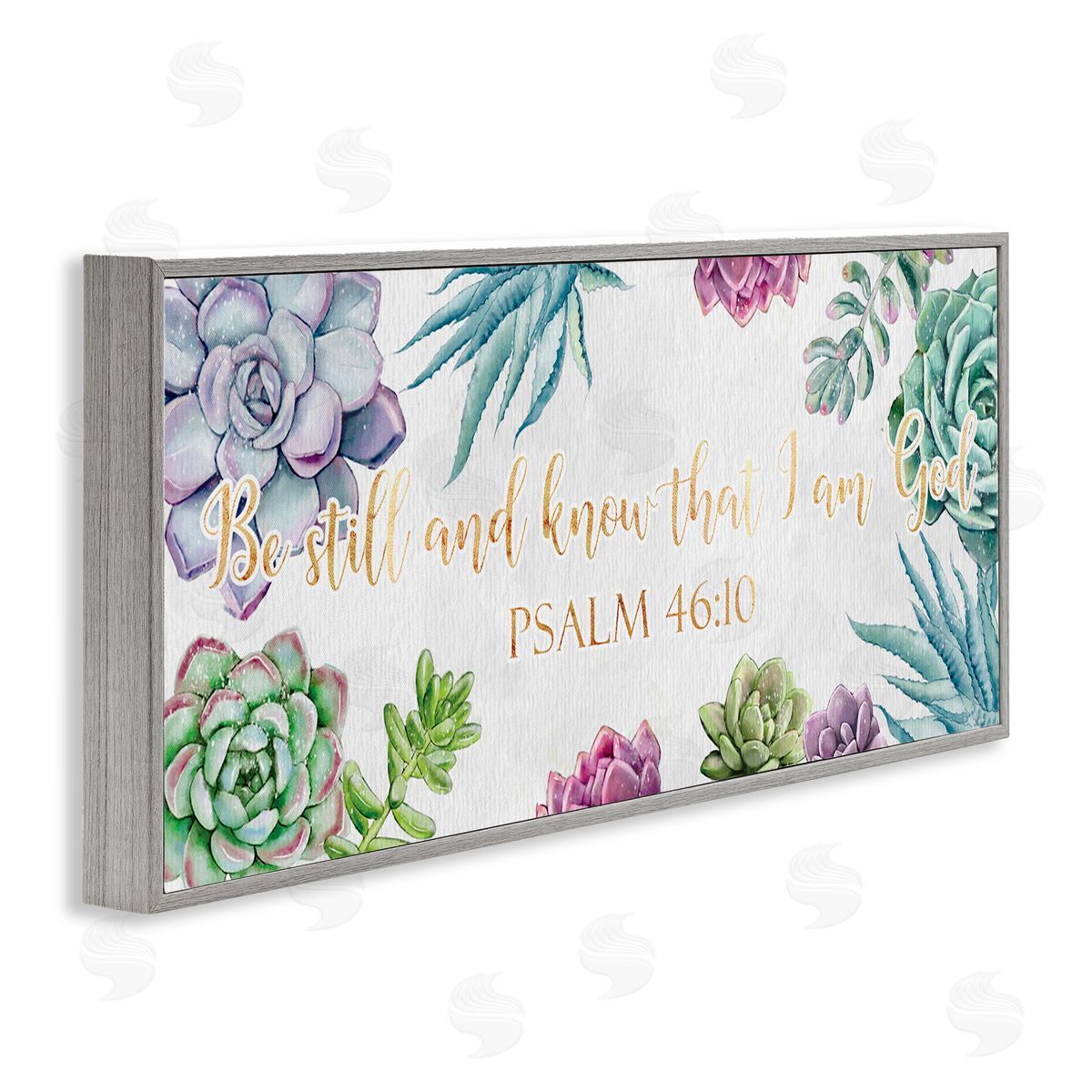 Ziwei Li Be Still Psalm 46:10 Blooming Succulent Plants Gray Framed Giclee Wall Art