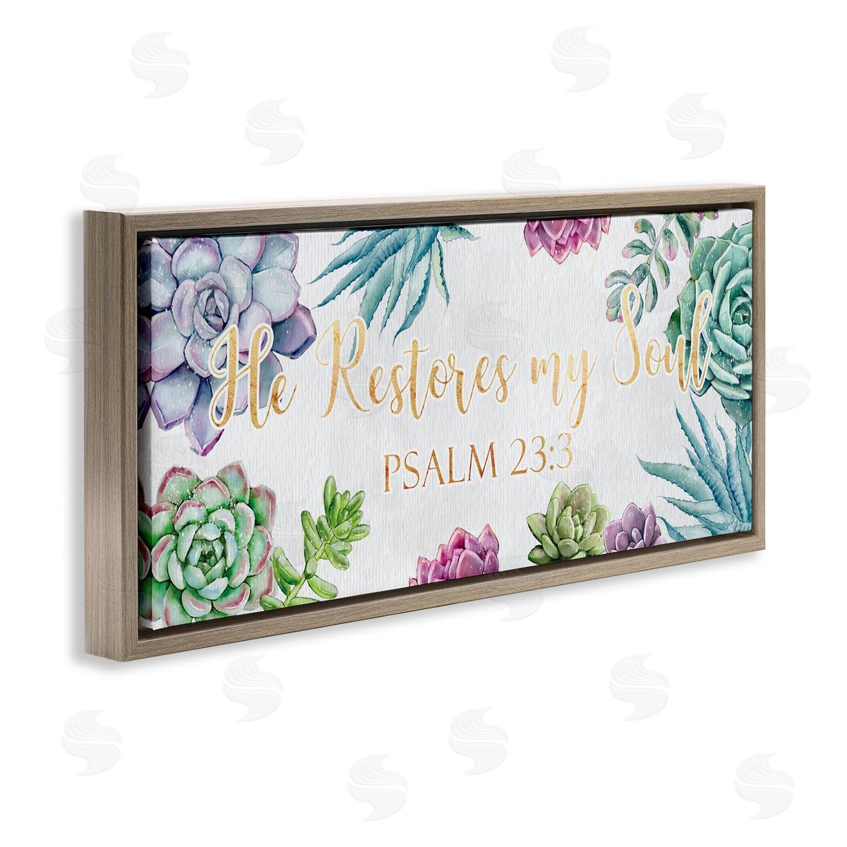 Ziwei Li Restores My Soul Psalm 23:3 Blooming Succulents Brown Floater Frame Canvas Art