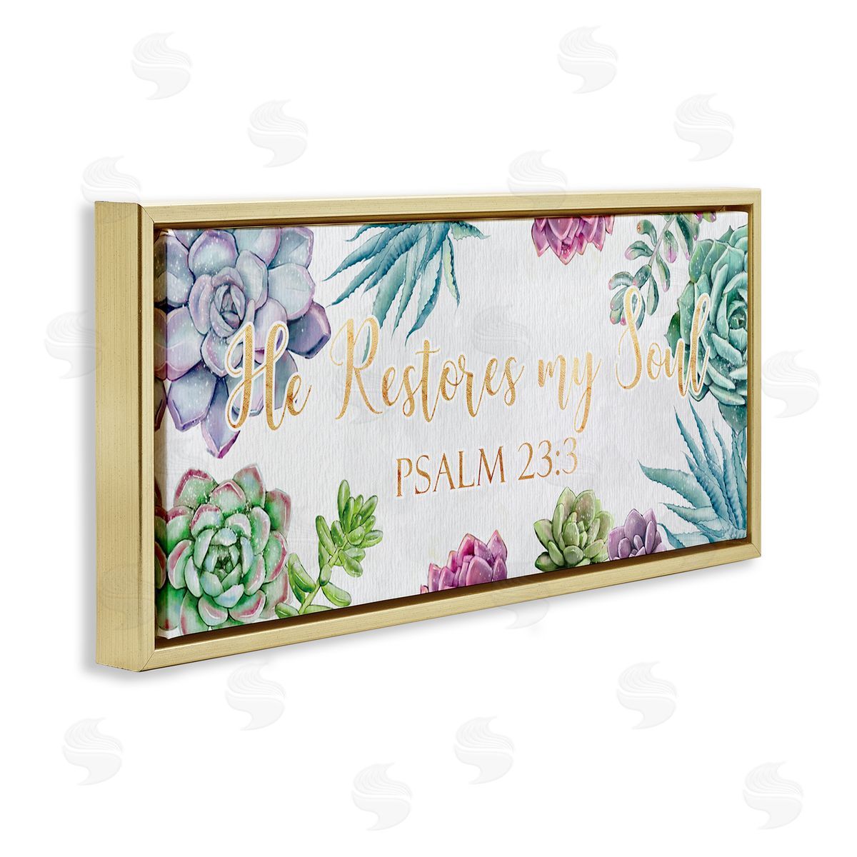 Ziwei Li Restores My Soul Psalm 23:3 Blooming Succulents Gold Floater Frame Canvas Art