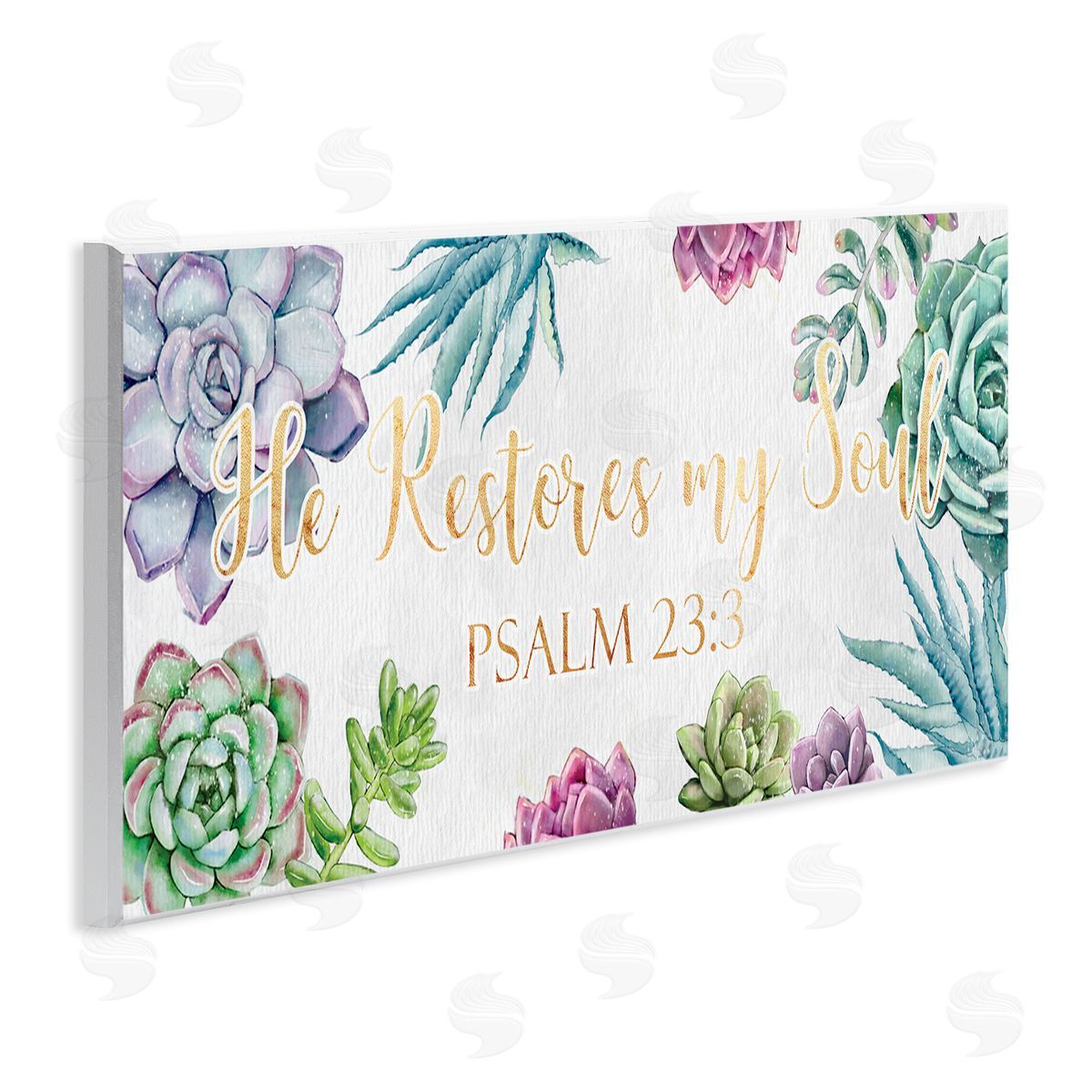 Ziwei Li Restores My Soul Psalm 23:3 Blooming Succulents Wall Plaque Art