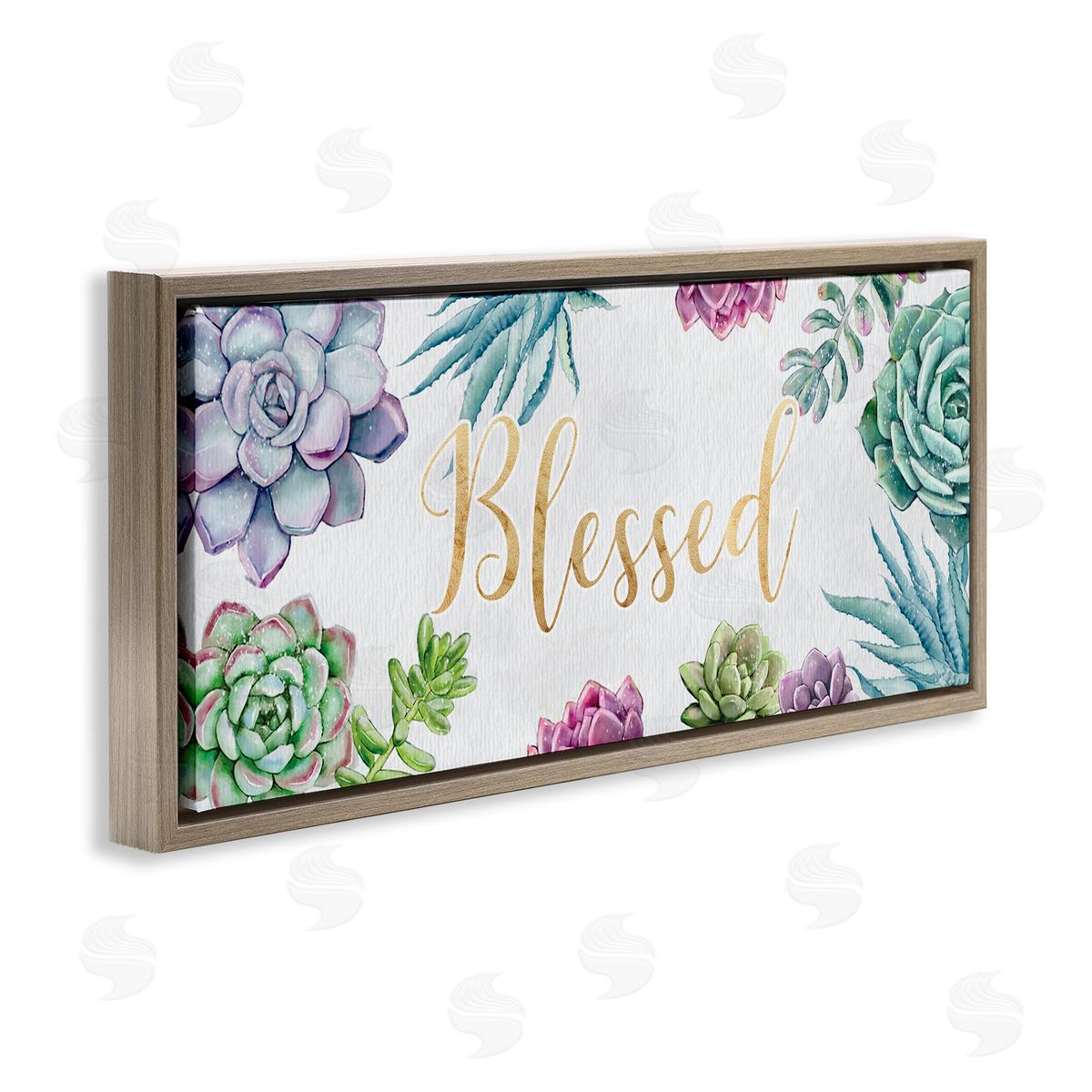 Ziwei Li Chic Blessed Expression Purple Succulent Greenery Brown Floater Frame Canvas Art