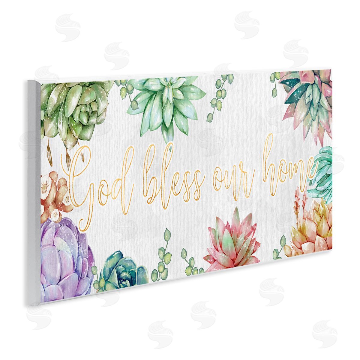 Ziwei Li God Bless Our Home Expression Purple Pink Succulents Wall Plaque Art