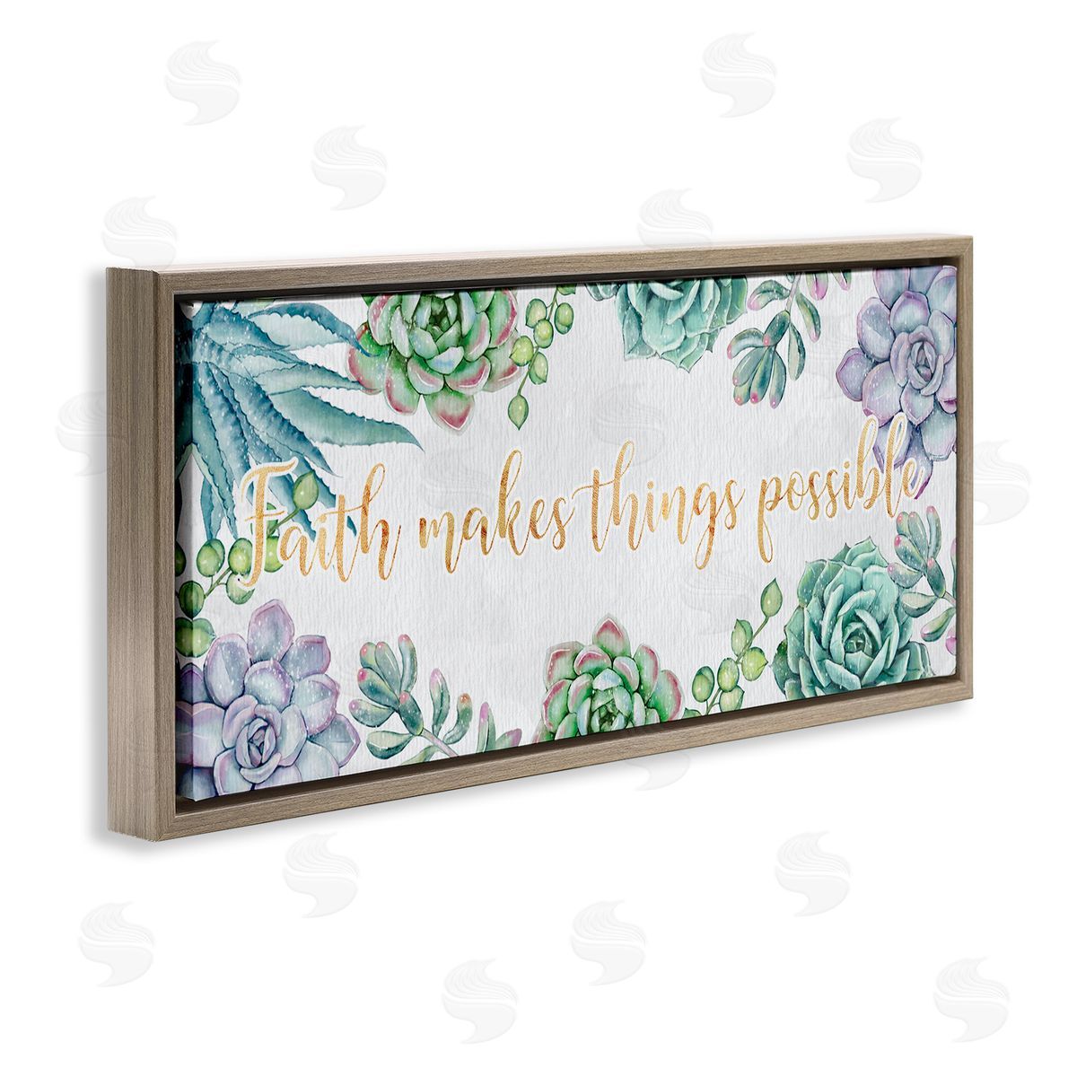 Ziwei Li Faith Makes Things Possible Quote Spring Succulents Brown Floater Frame Canvas Art