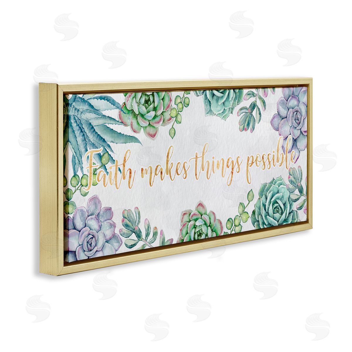 Ziwei Li Faith Makes Things Possible Quote Spring Succulents Gold Floater Frame Canvas Art