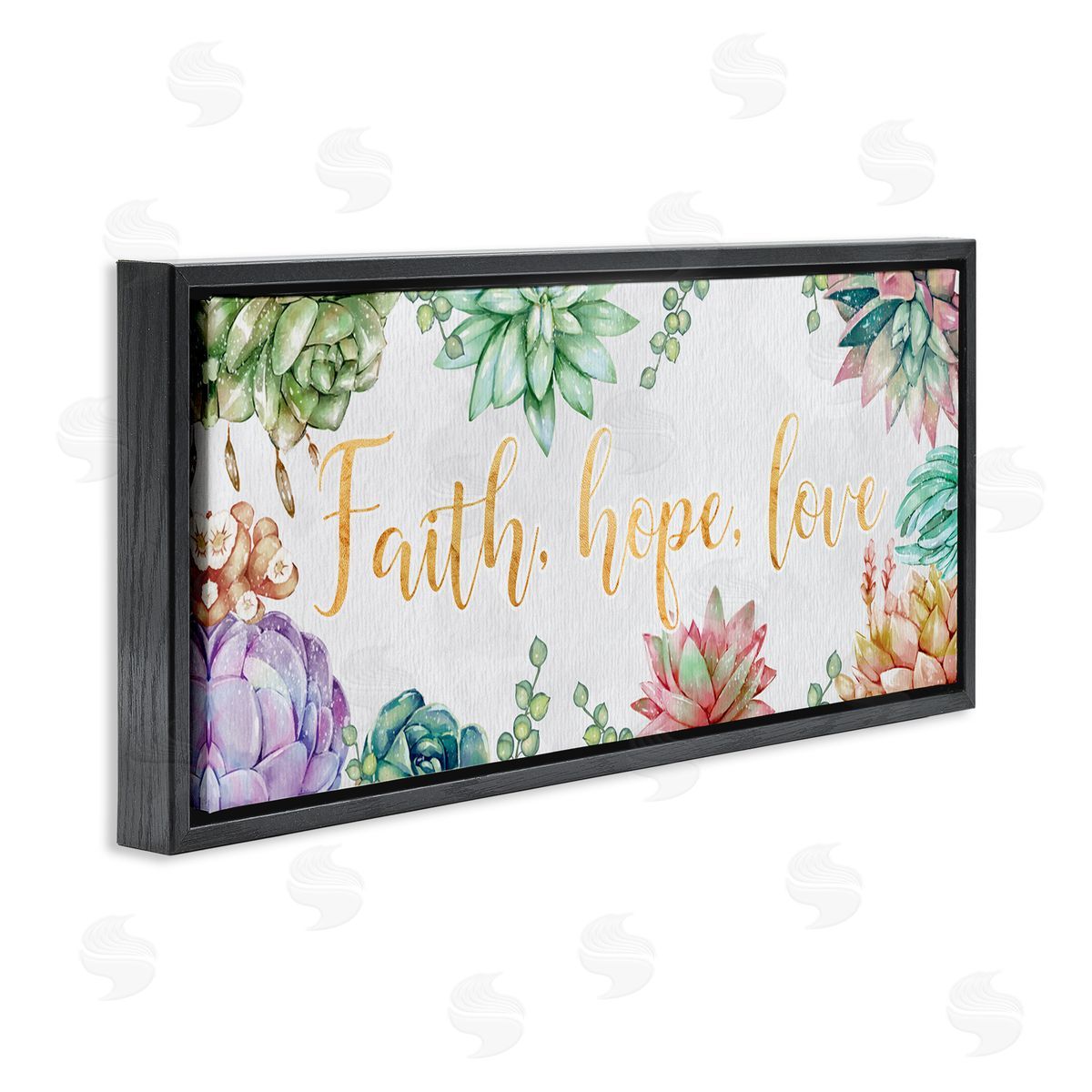 Ziwei Li Faith Hope Love Expression Chic Spring Succulents Black Floater Frame Canvas Art