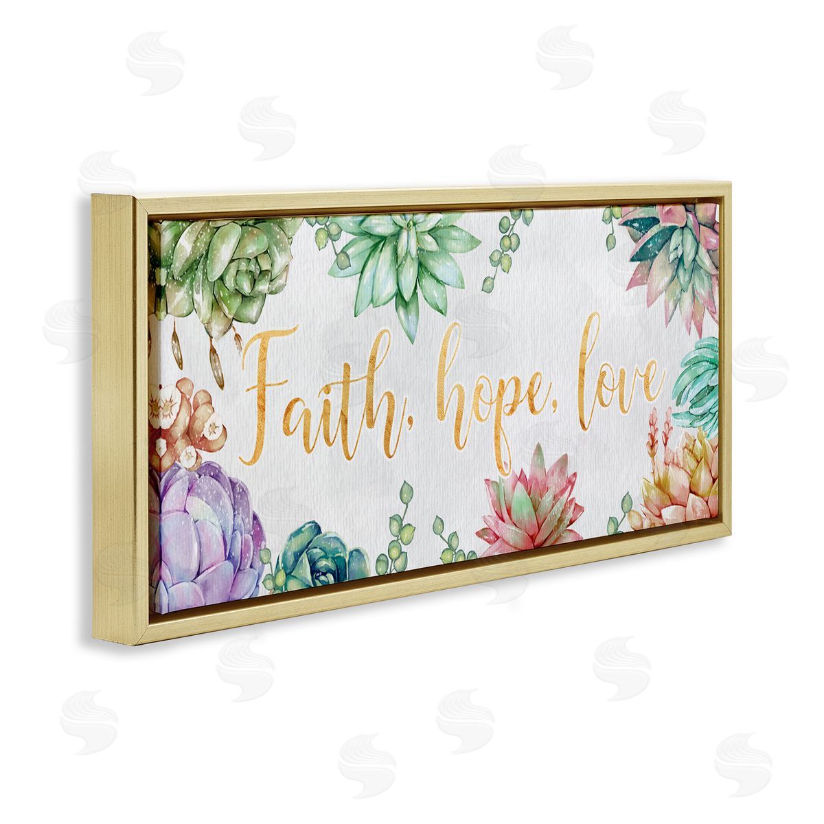 Ziwei Li Faith Hope Love Expression Chic Spring Succulents Gold Floater Frame Canvas Art