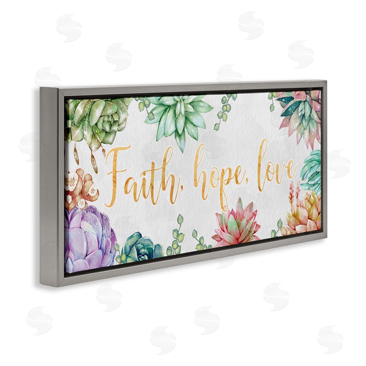 Ziwei Li Faith Hope Love Expression Chic Spring Succulents Gray Floater Frame Canvas Art