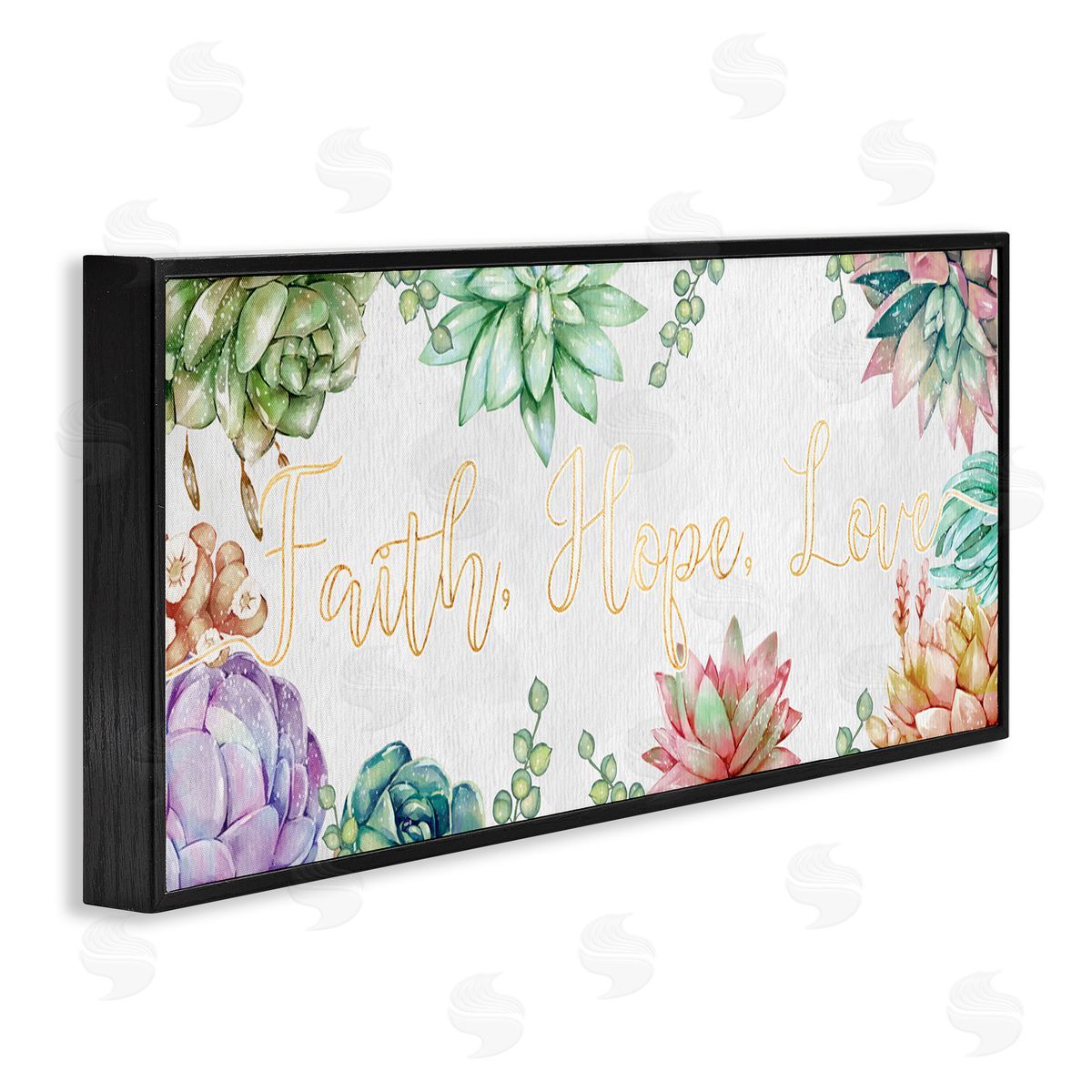 Ziwei Li Faith Hope Love Mantra Expressive Succulent Florals Black Framed Giclee Wall Art