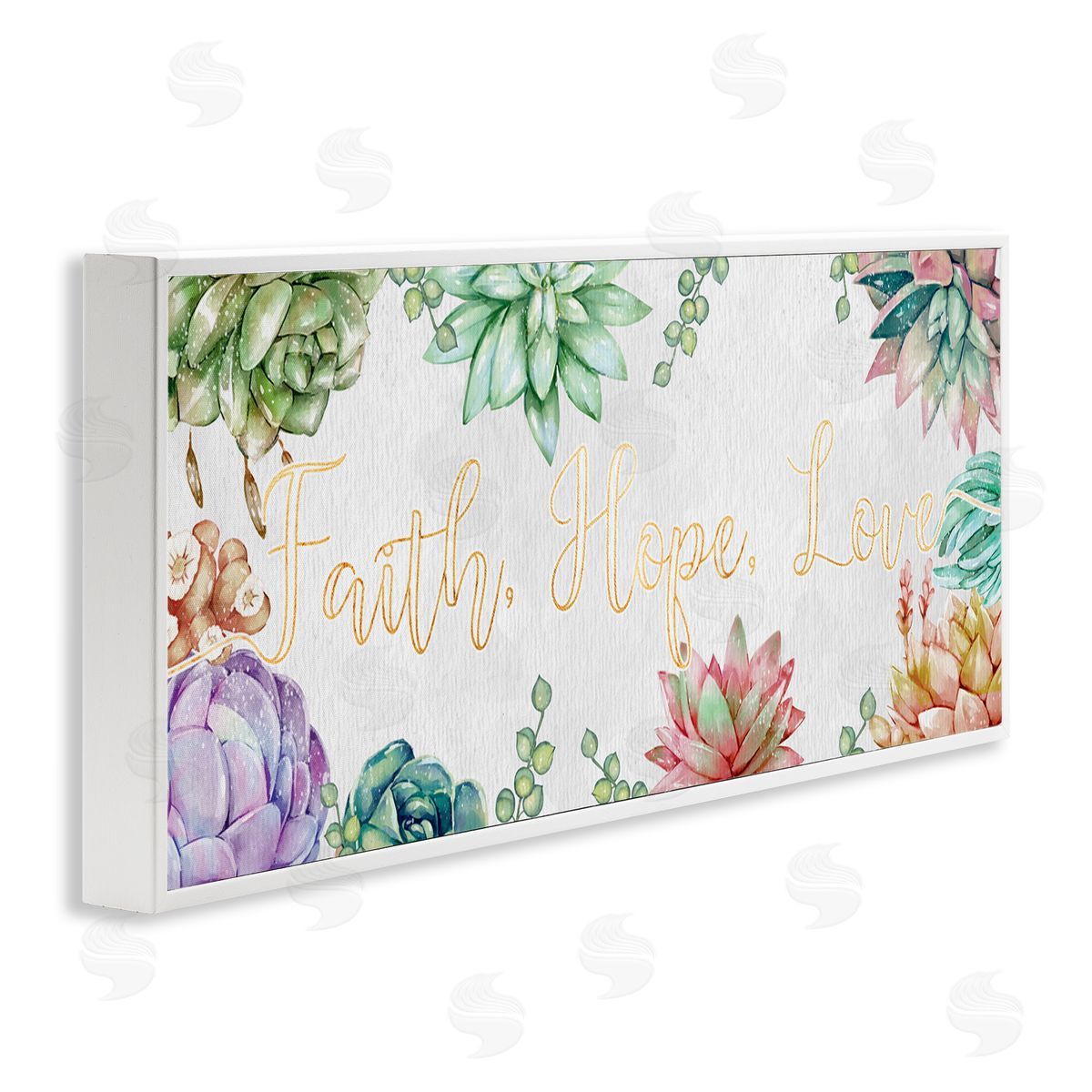 Ziwei Li Faith Hope Love Mantra Expressive Succulent Florals White Framed Giclee Wall Art