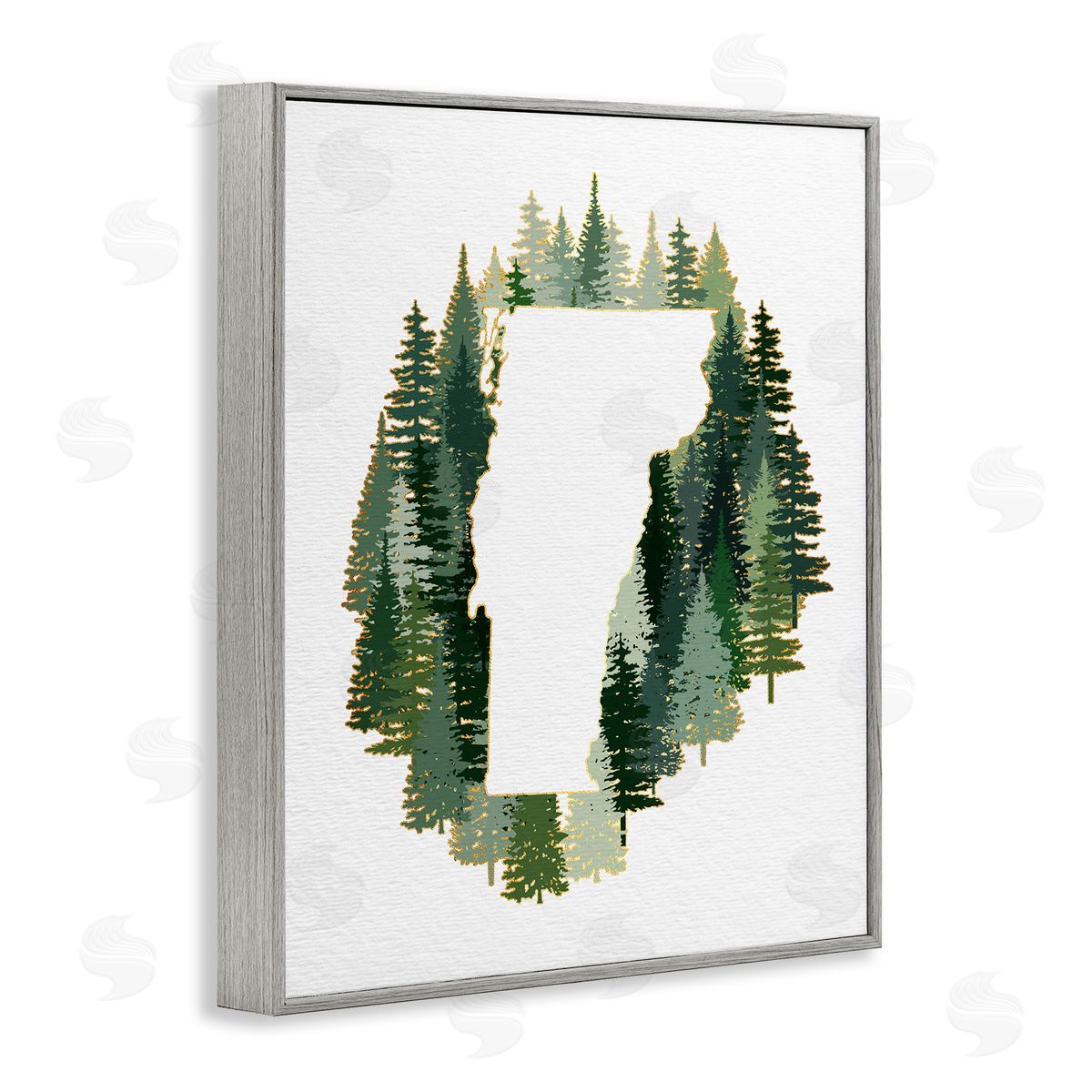 Ziwei Li Vermont State Outline Pine Tree Green Forest Gray Framed Giclee Wall Art