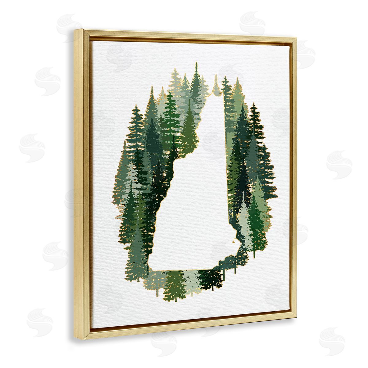 Ziwei Li New Hampshire State Outline Green Pine Tree Forest Gold Floater Frame Canvas Art