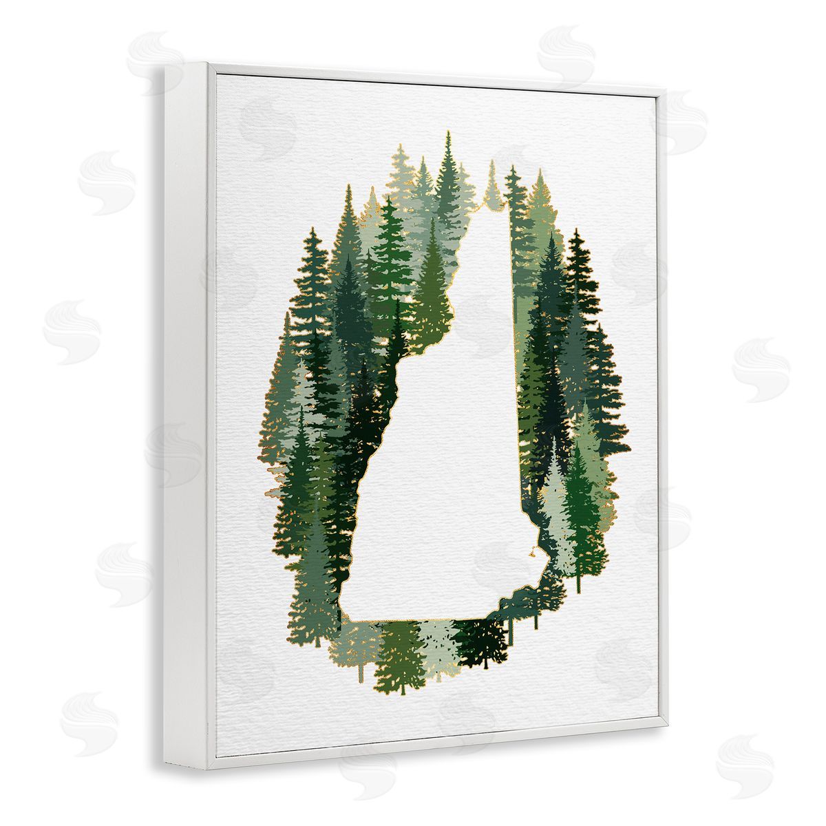 Ziwei Li New Hampshire State Outline Green Pine Tree Forest White Framed Giclee Wall Art