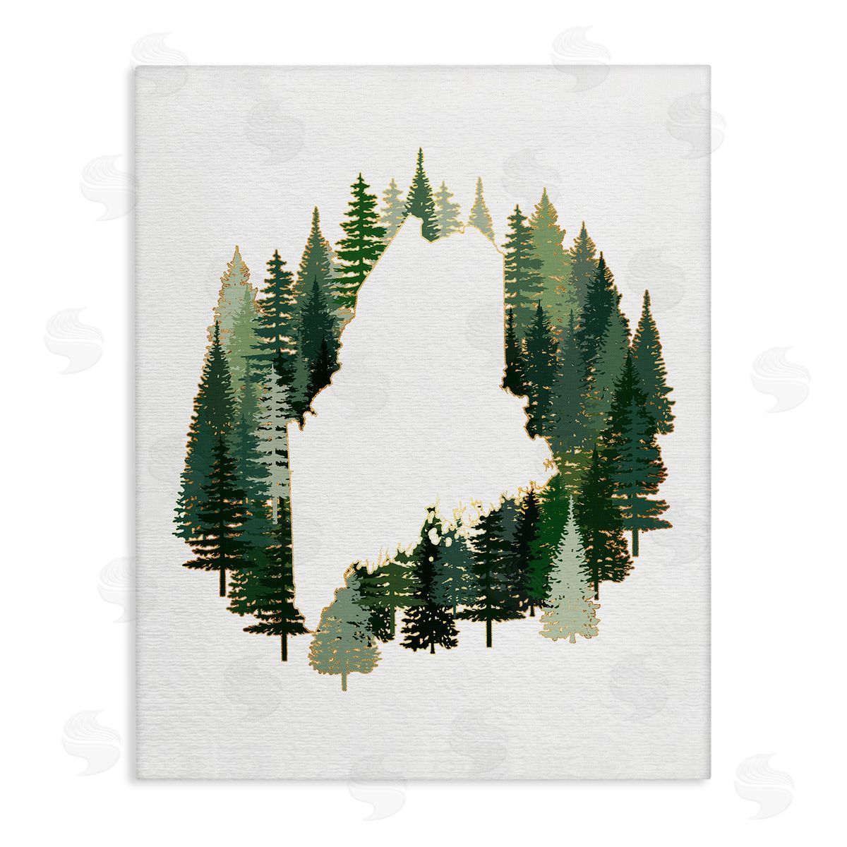 Ziwei Li Maine State Outline Green Forest Pine Trees Canvas Wall Art