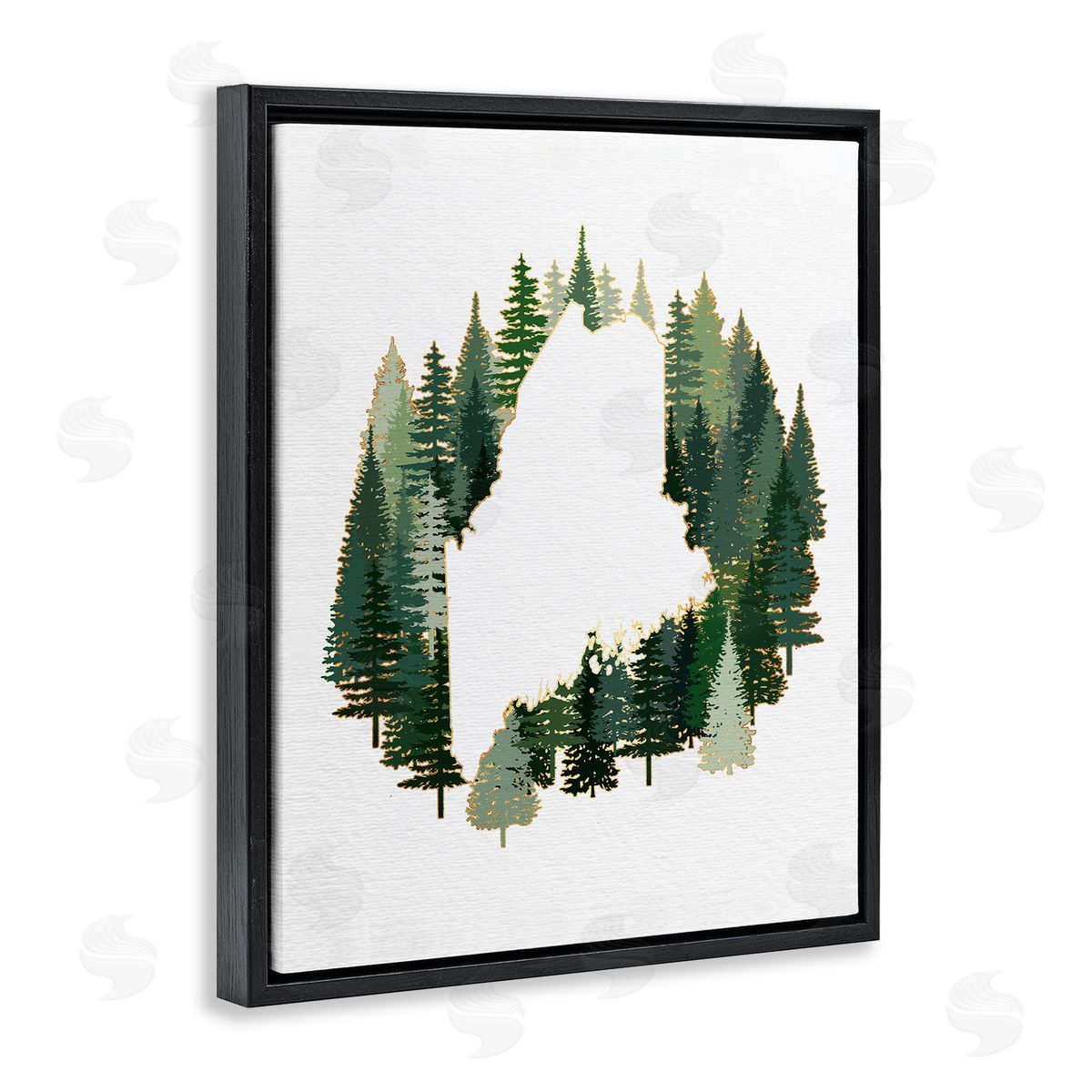 Ziwei Li Maine State Outline Green Forest Pine Trees Black Floater Frame Canvas Art