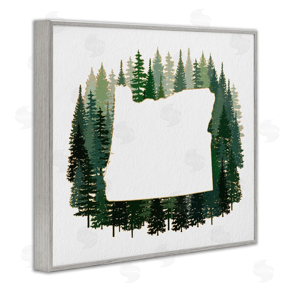 Ziwei Li Oregon State Outline Green Pine Tree Forest Gray Framed Giclee Wall Art