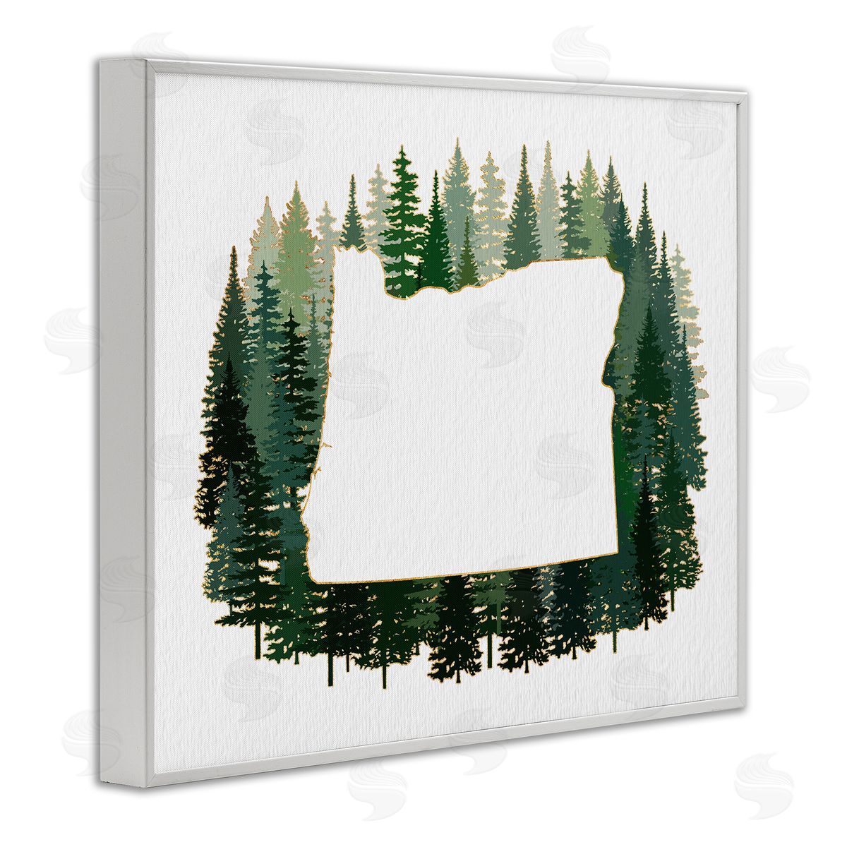 Ziwei Li Oregon State Outline Green Pine Tree Forest White Framed Giclee Wall Art