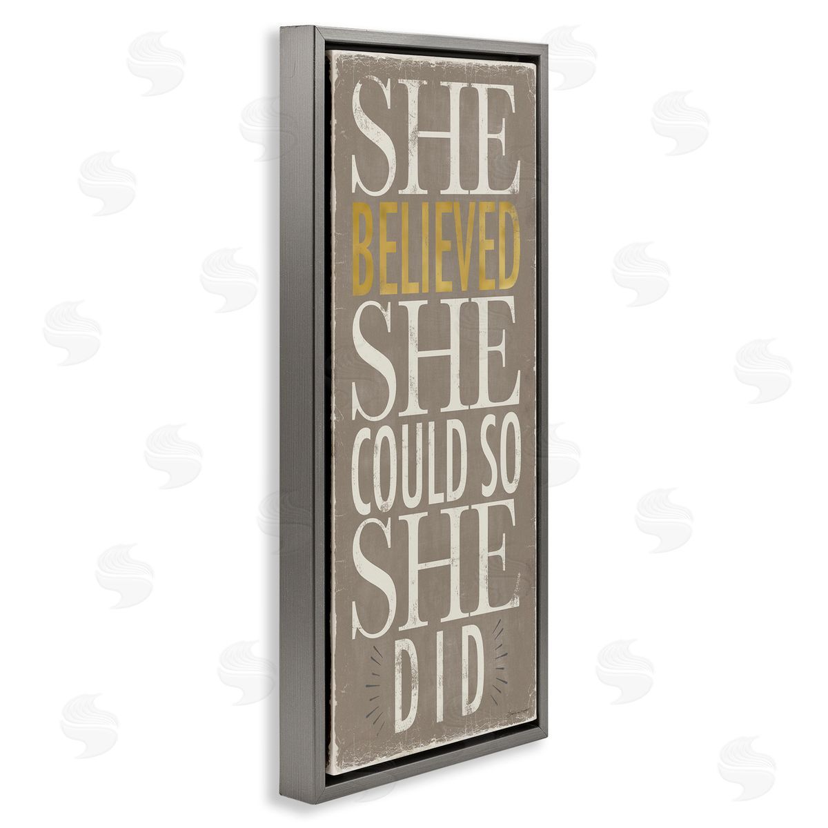 Stephanie Workman Marrott She Believed She Could Phrase Distressed Grey Gray Floater Frame Canvas Art