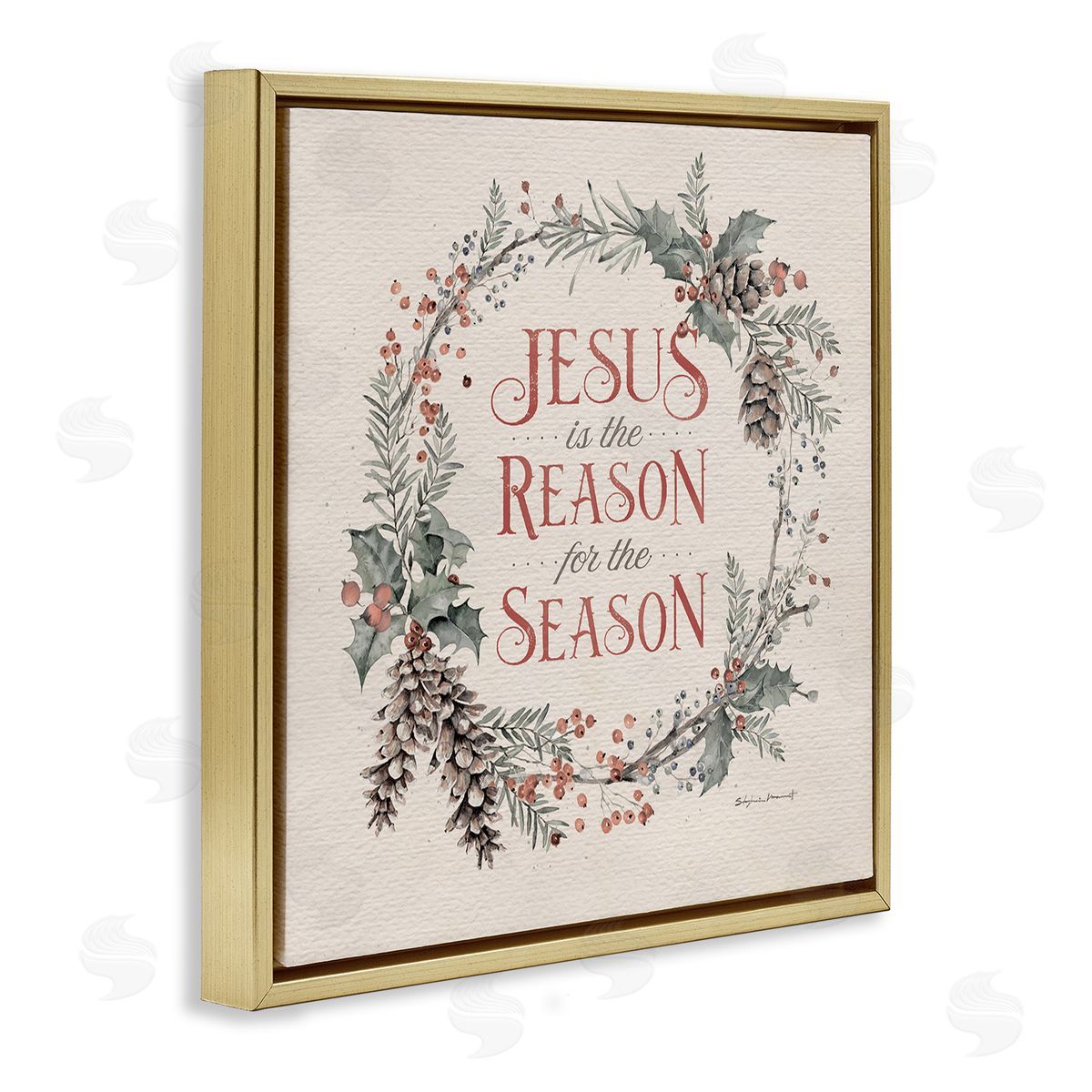 Stephanie Workman Marrott Jesus Reason For Season Winter Holiday Wreath Gold Floater Frame Canvas Art