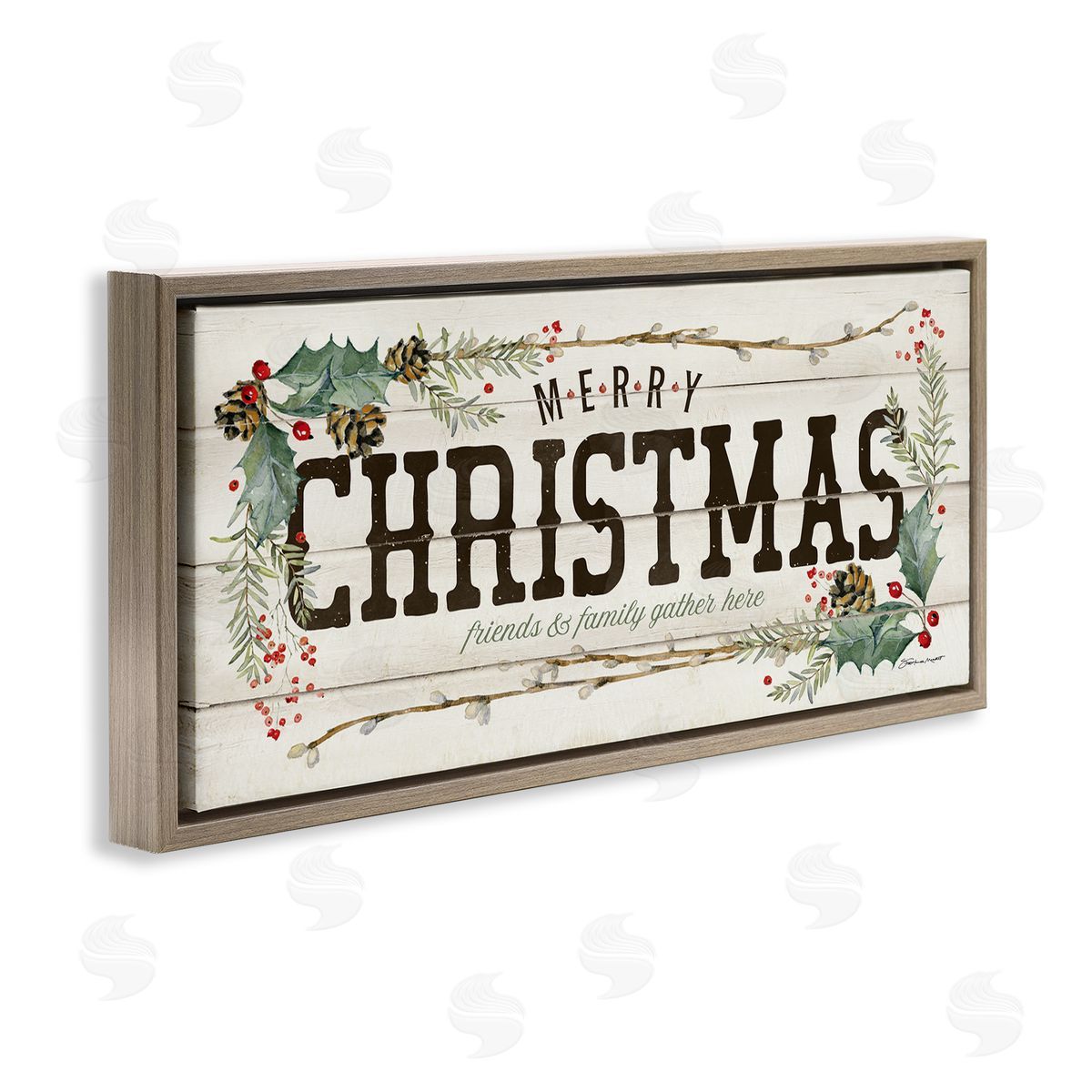 Merry Christmas Friends & Family Brown Floating Frame Canvas Wall Art, Home Decor by Stephanie Workman Marrott