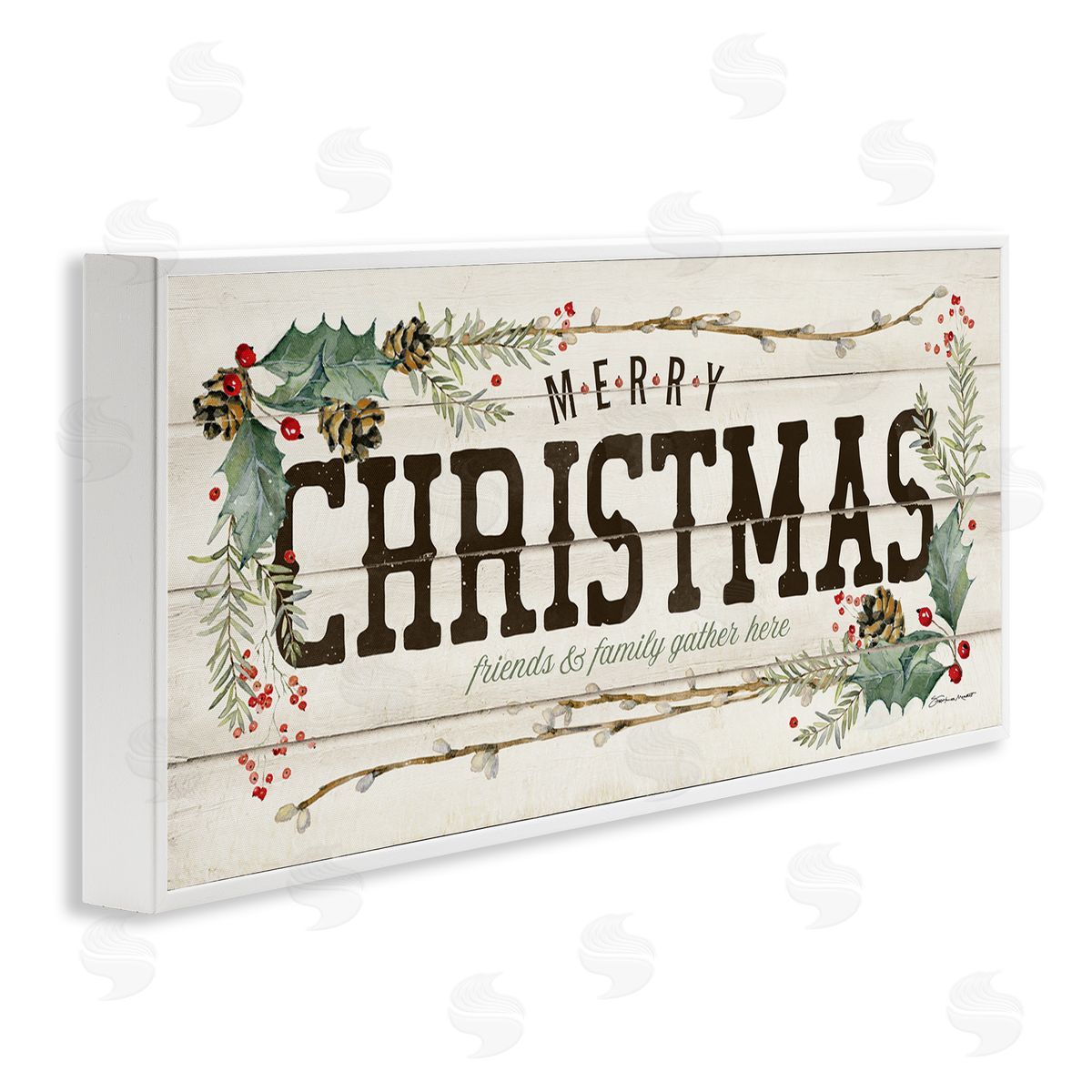 Merry Christmas Friends & Family White Frame Print Wall Art, Home Decor by Stephanie Workman Marrott