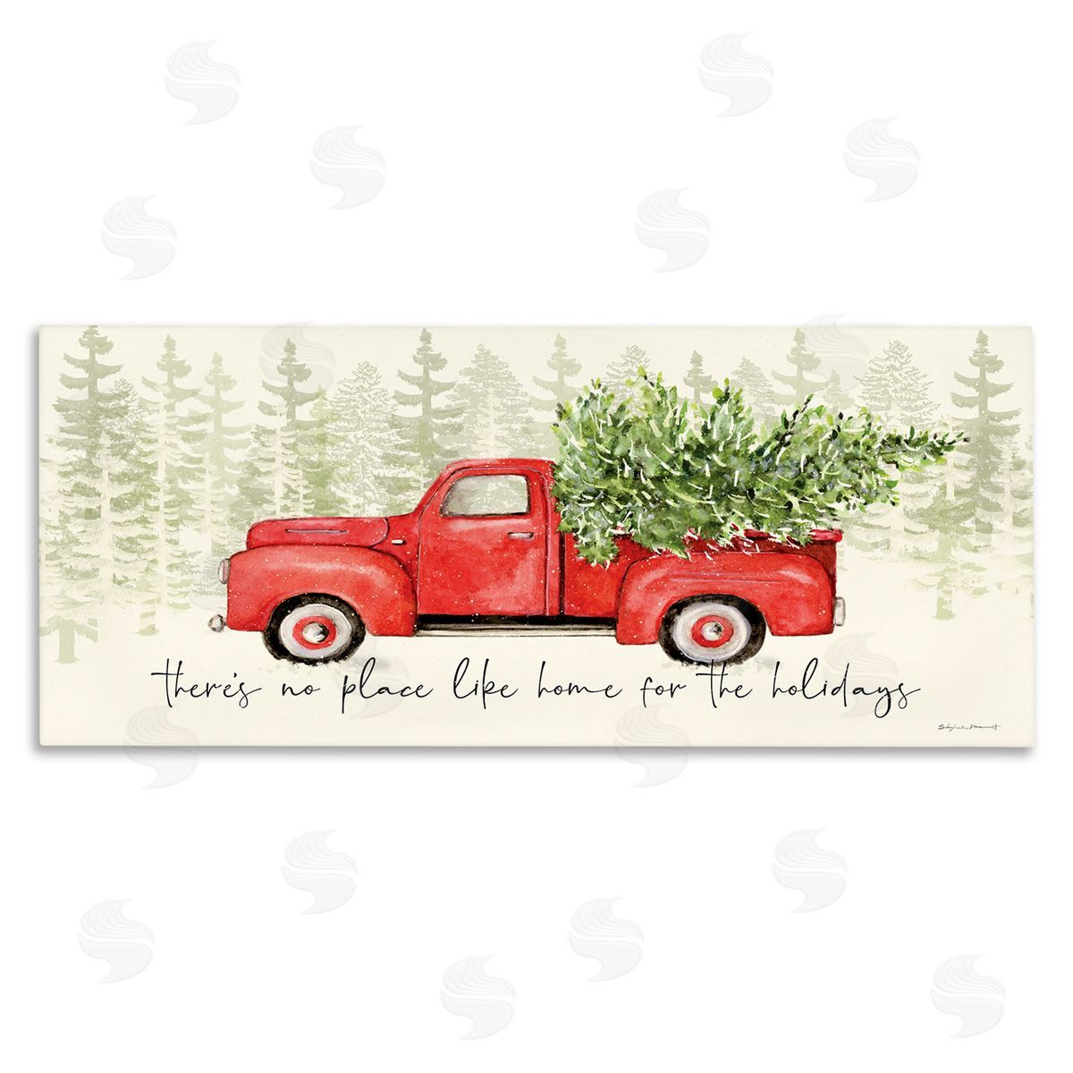 Stephanie Workman Marrott No Place Like Home Expression Red Truck Christmas Tree Canvas Wall Art
