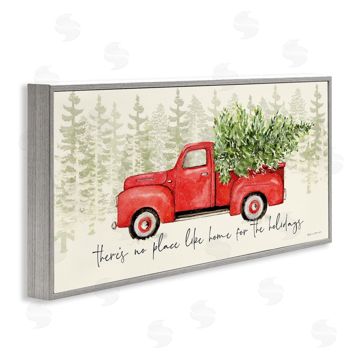 Stephanie Workman Marrott No Place Like Home Expression Red Truck Christmas Tree Gray Framed Giclee Wall Art