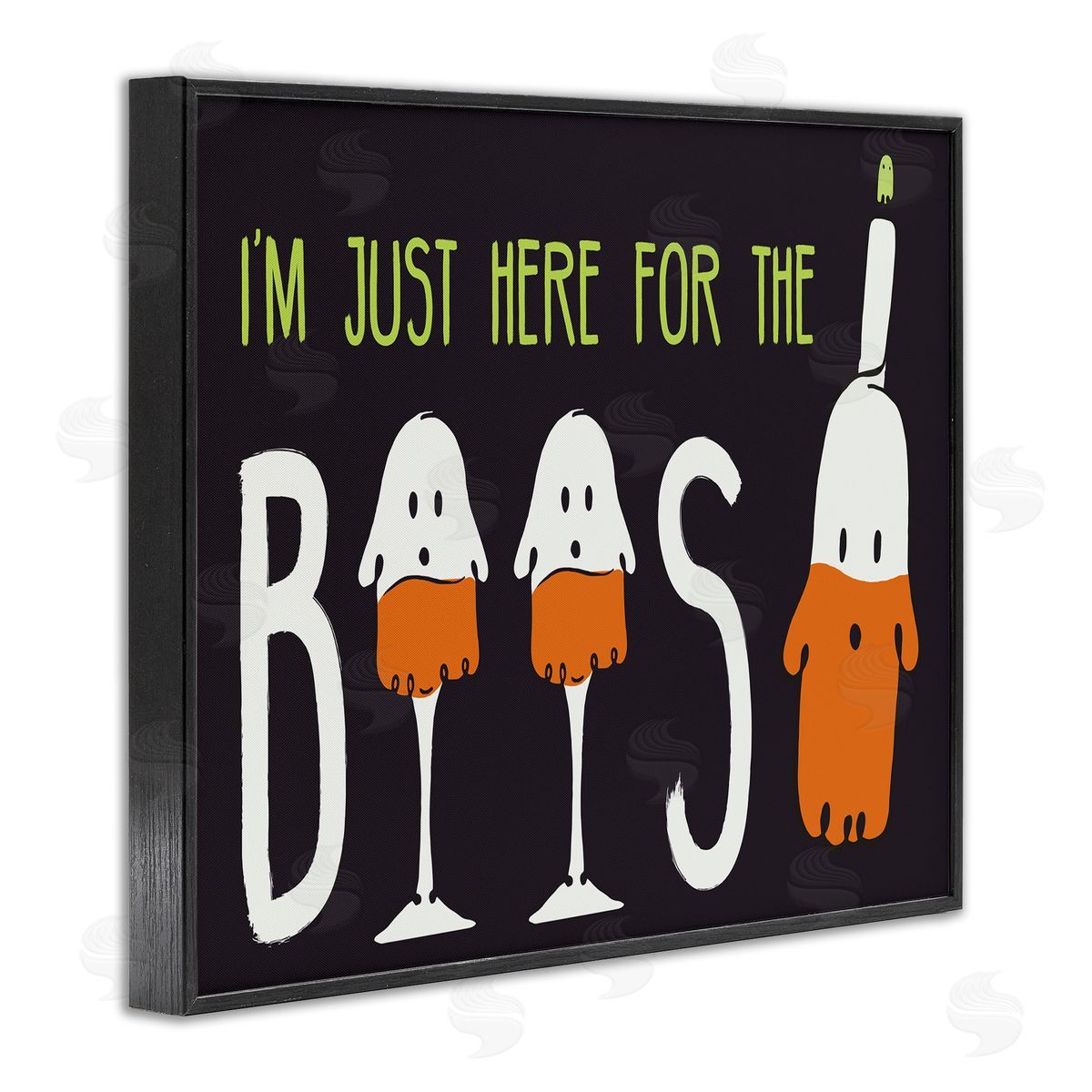 Hugo Edwins Here for the Boos Phrase Halloween Ghost Pun Black Framed Giclee Wall Art