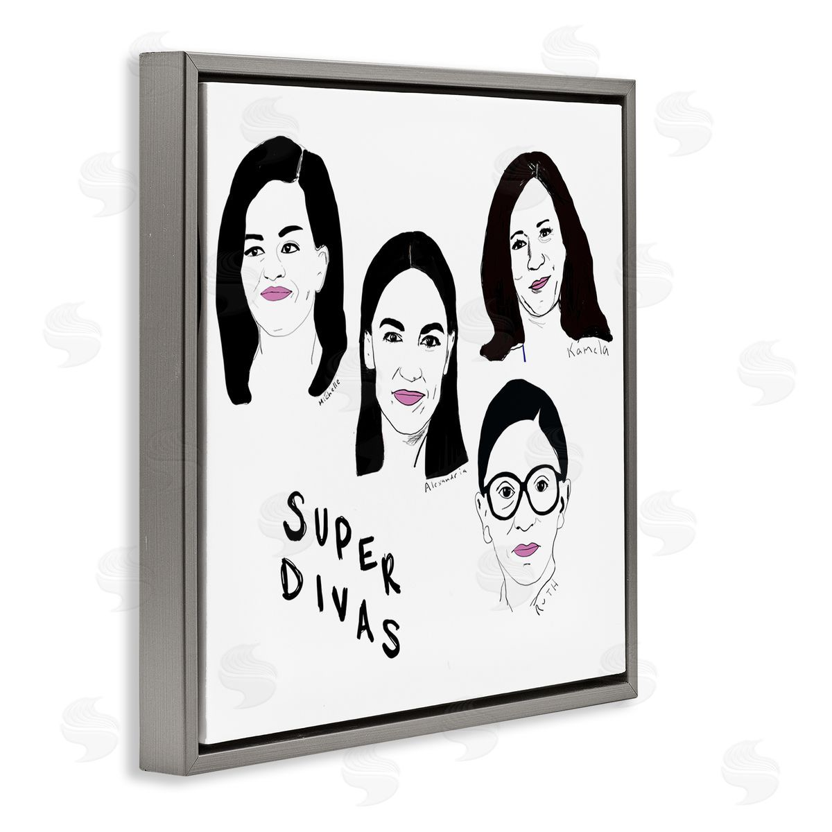 Nancy Ferrara Super Divas Phrase Prominent Female Political Figures Gray Floater Frame Canvas Art