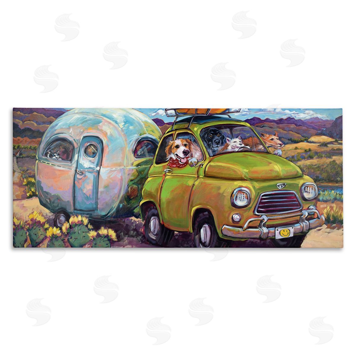 Dogs Driving Camper Van Canvas Wall Art, Home Decor by CR Townsend