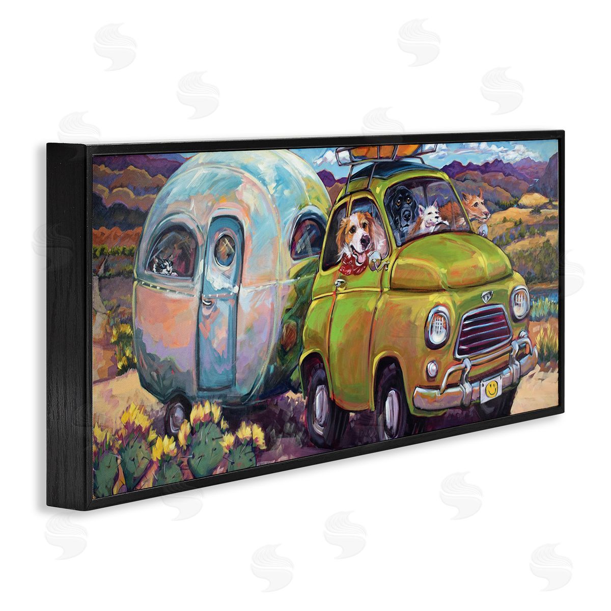 Dogs Driving Camper Van Black Frame Print Wall Art, Home Decor by CR Townsend