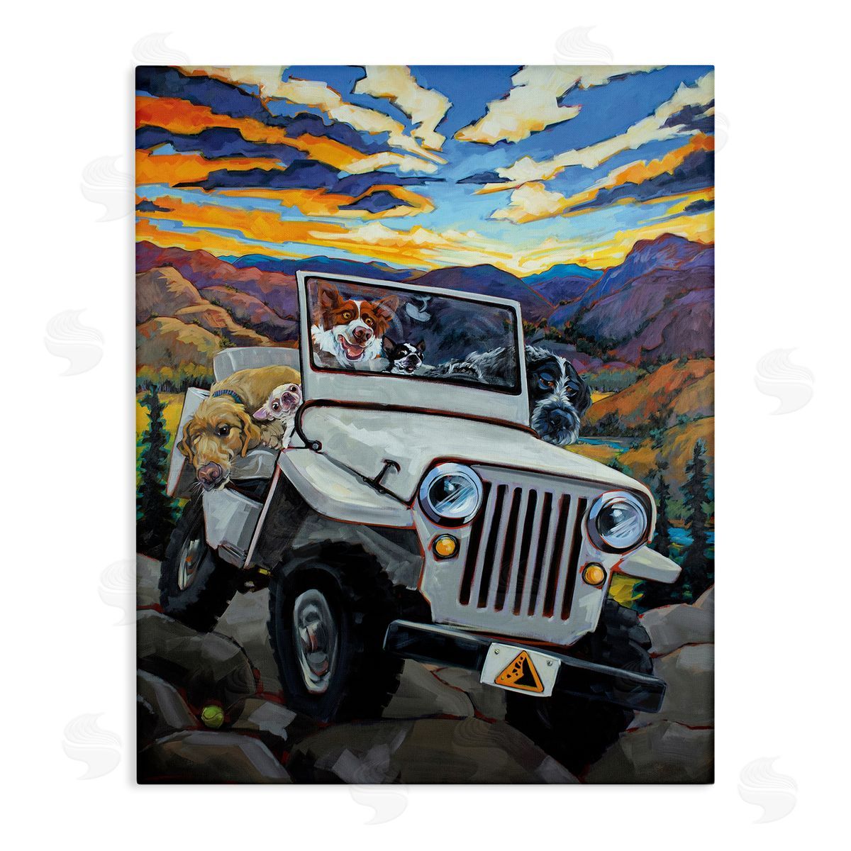 Dogs Off-Roading Desert Drive Canvas Wall Art, Home Decor by CR Townsend