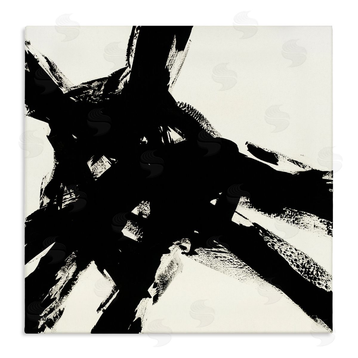Jeff Iorillo Dominant Black Brushstrokes over Beige Abstraction Canvas Wall Art