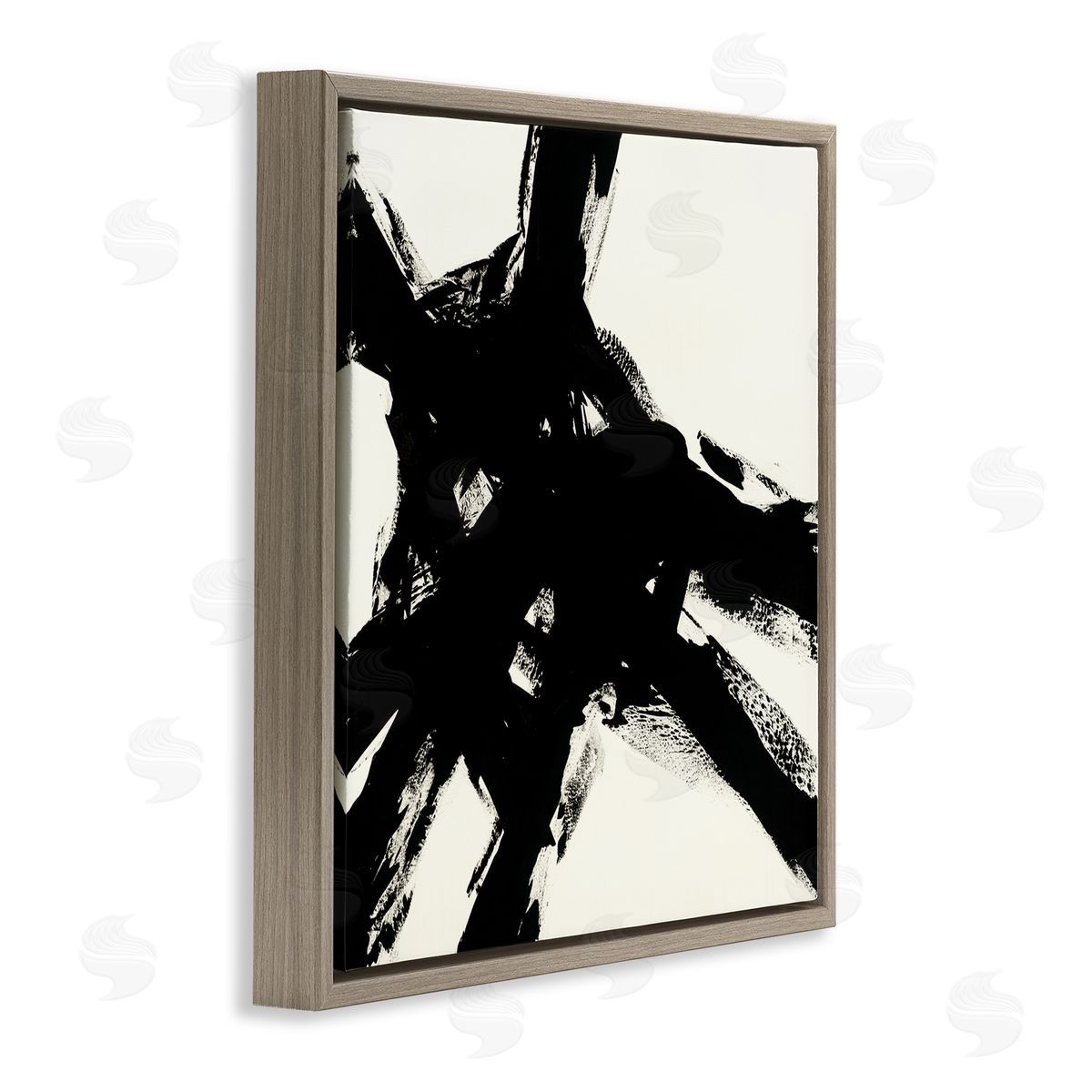 Jeff Iorillo Dominant Black Brushstrokes over Beige Abstraction Brown Floater Frame Canvas Art