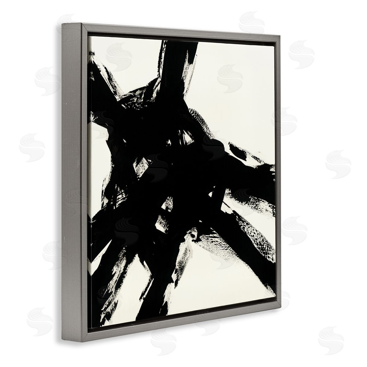 Jeff Iorillo Dominant Black Brushstrokes over Beige Abstraction Gray Floater Frame Canvas Art