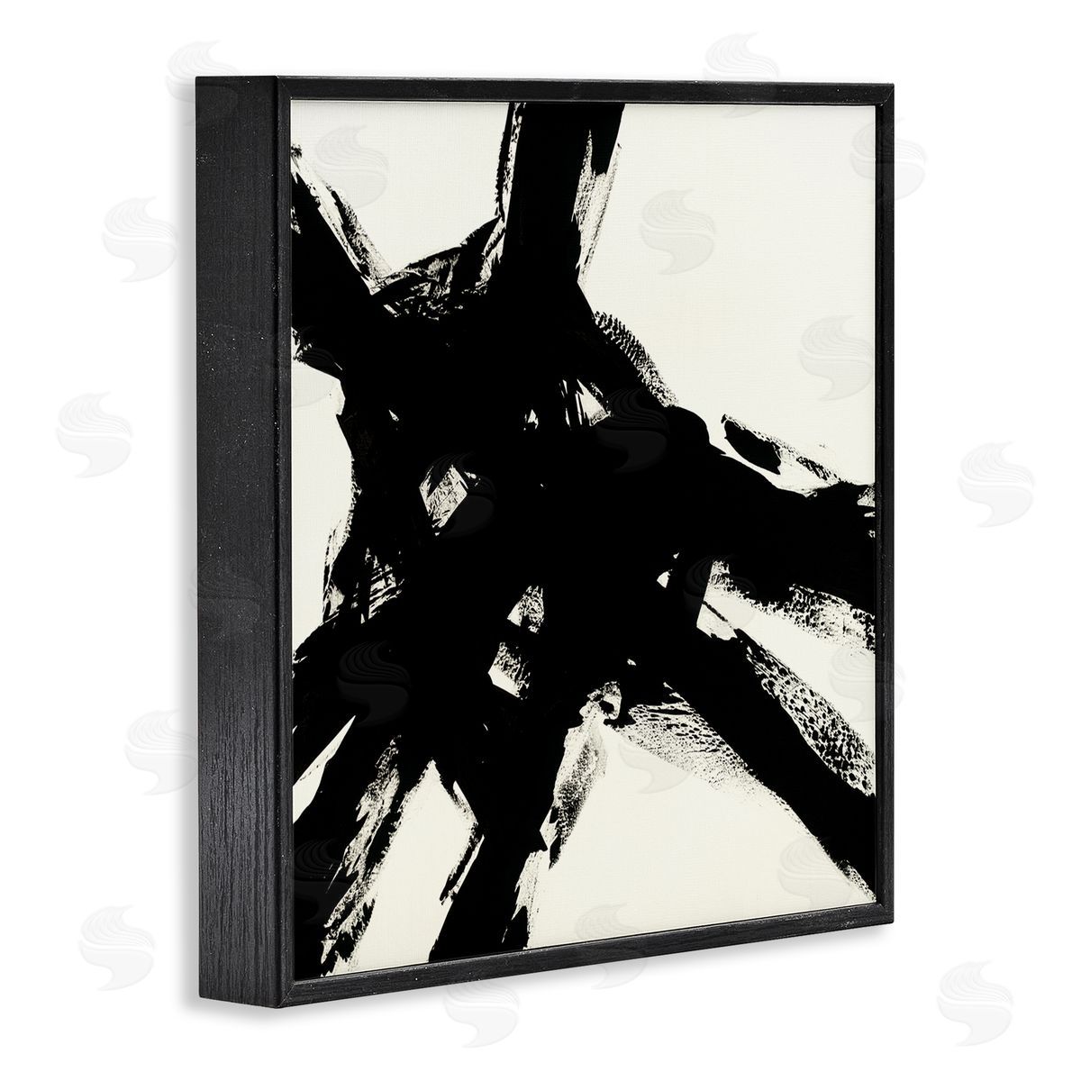 Jeff Iorillo Dominant Black Brushstrokes over Beige Abstraction Black Framed Giclee Wall Art