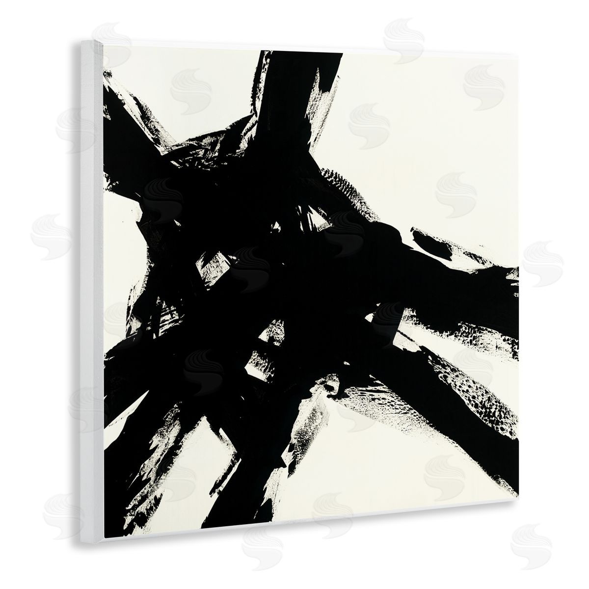 Jeff Iorillo Dominant Black Brushstrokes over Beige Abstraction Wall Plaque Art
