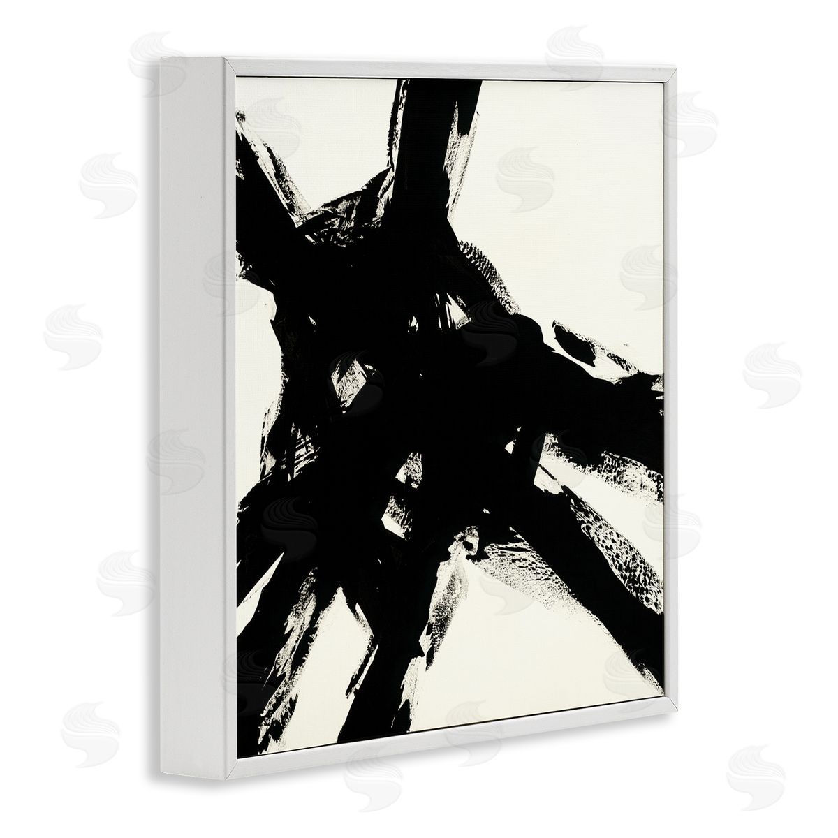 Jeff Iorillo Dominant Black Brushstrokes over Beige Abstraction White Framed Giclee Wall Art