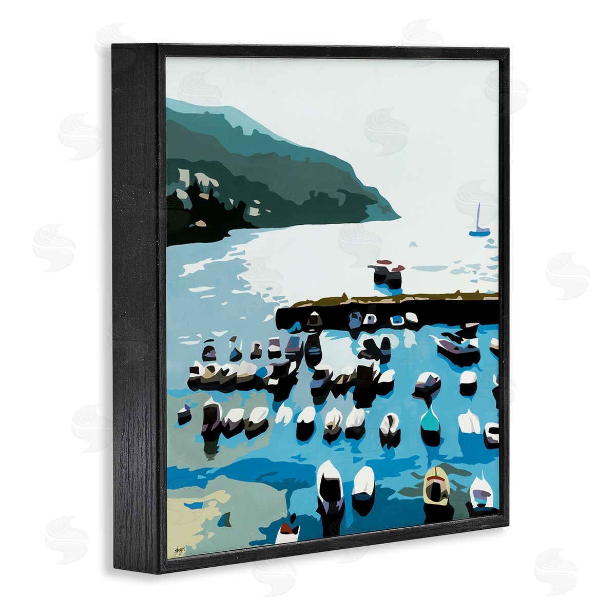 Beth Ann Lawson Boating Docks at Lake Soft Edge Nautical Landscape Black Framed Giclee Wall Art