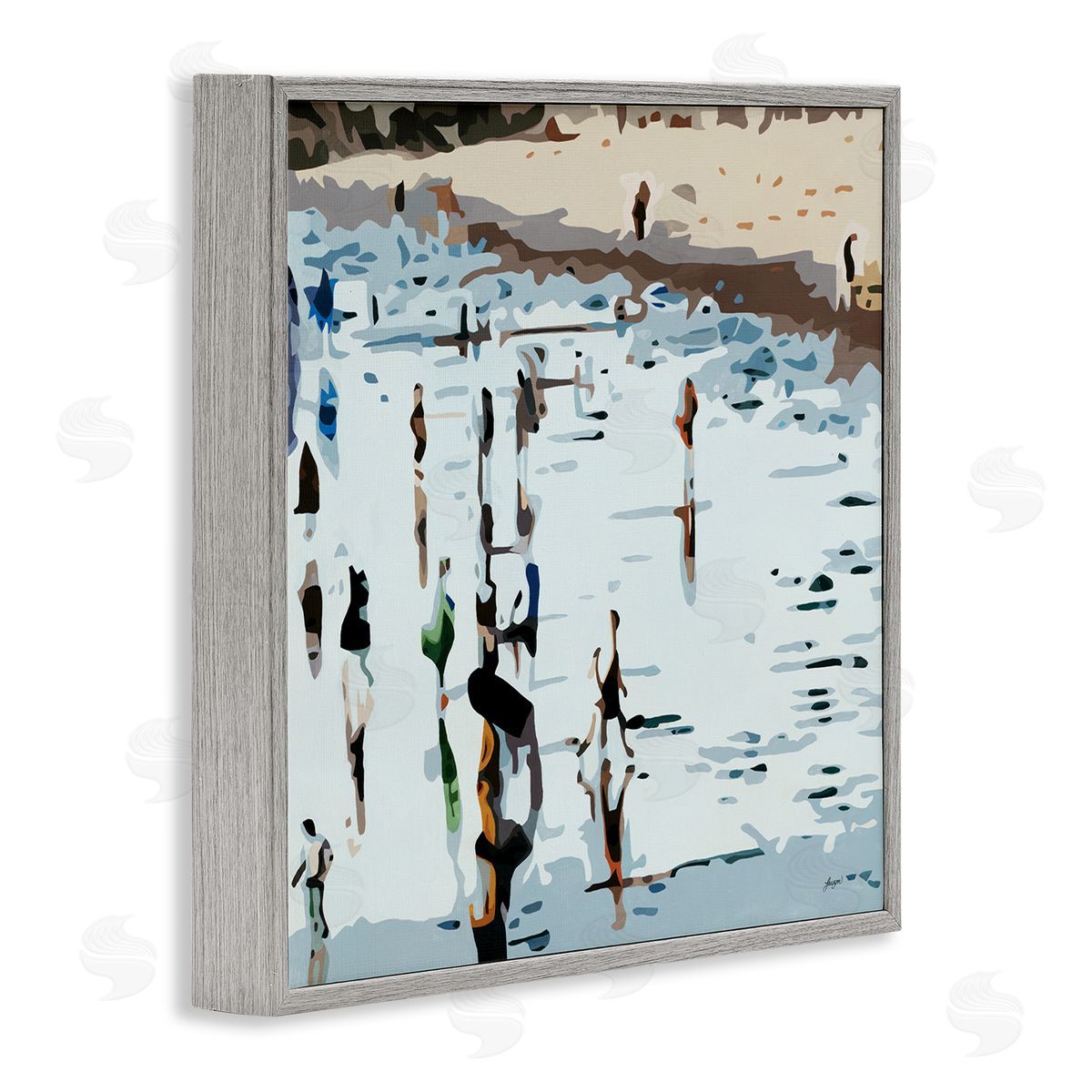 Beth Ann Lawson People Standing on Coastline Nautical Beach Landscape Gray Framed Giclee Wall Art