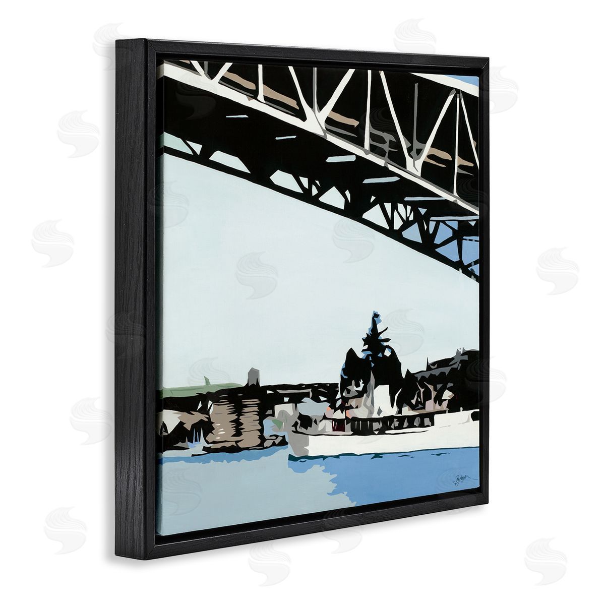 Beth Ann Lawson Ship Passing Under Bridge Soft Edge Abstraction Black Floater Frame Canvas Art