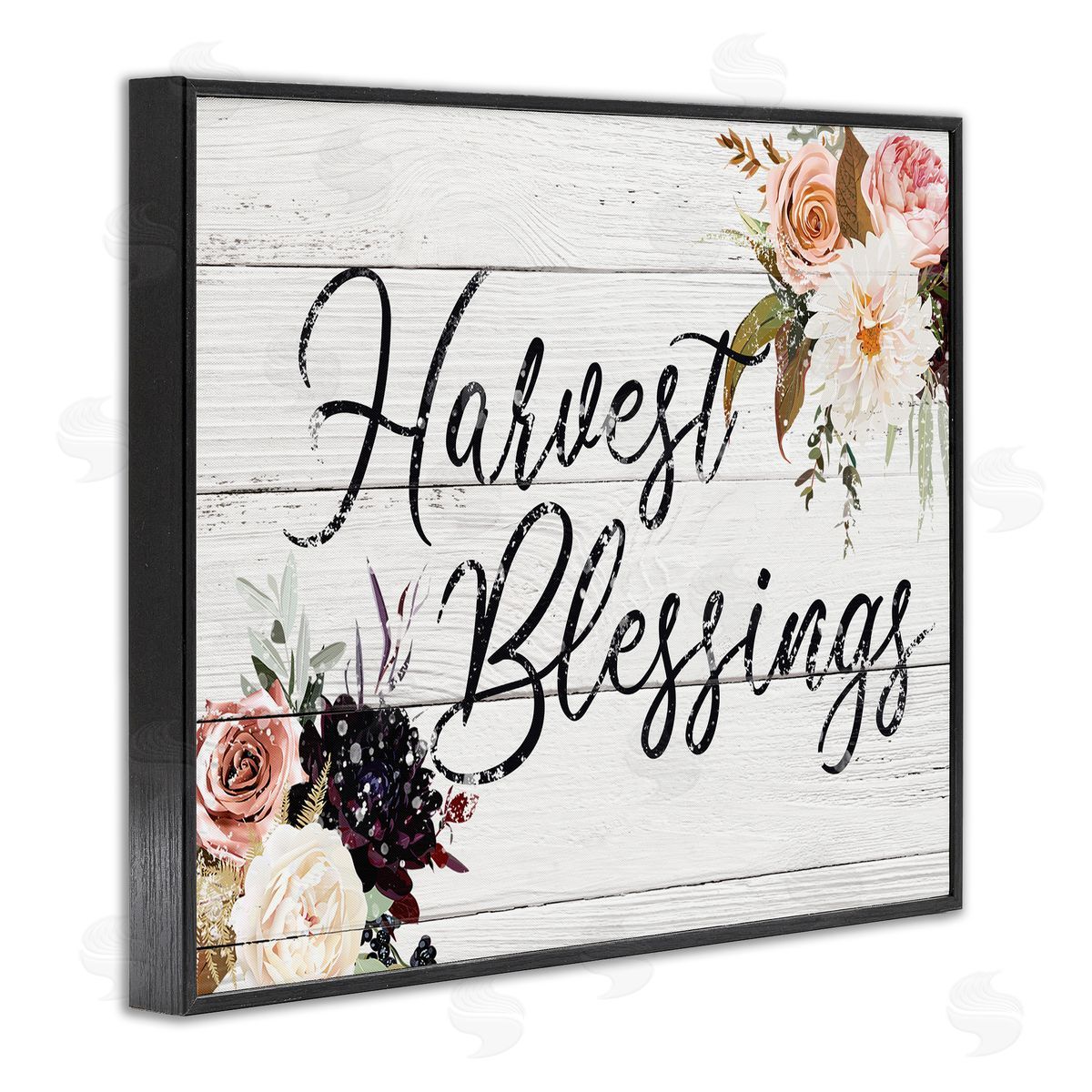 Victoria Brown Harvest Blessings Phrase Pink Peony Floral Arrangements Black Framed Giclee Wall Art